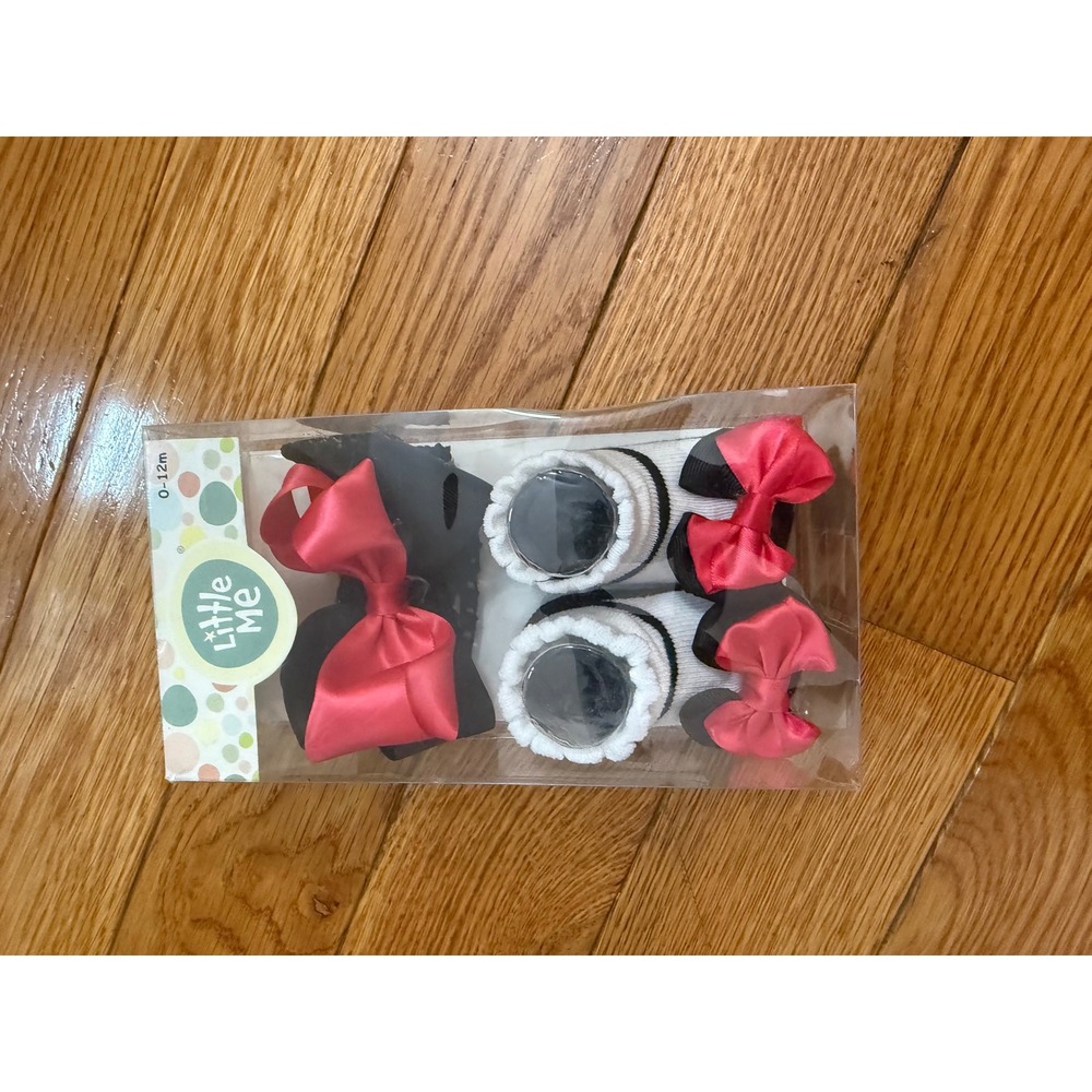 Little Me Baby Girls Fancy Headwrap and Booties Set Pink Black 0-12M LM990210